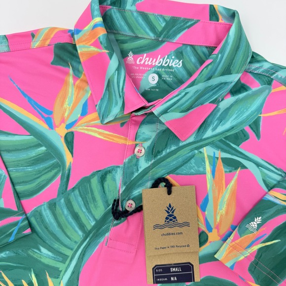 chubbies Other - Chubbies‎ The Birds Of Paradise Performance Polo Men's Small Pink Tropical NEW